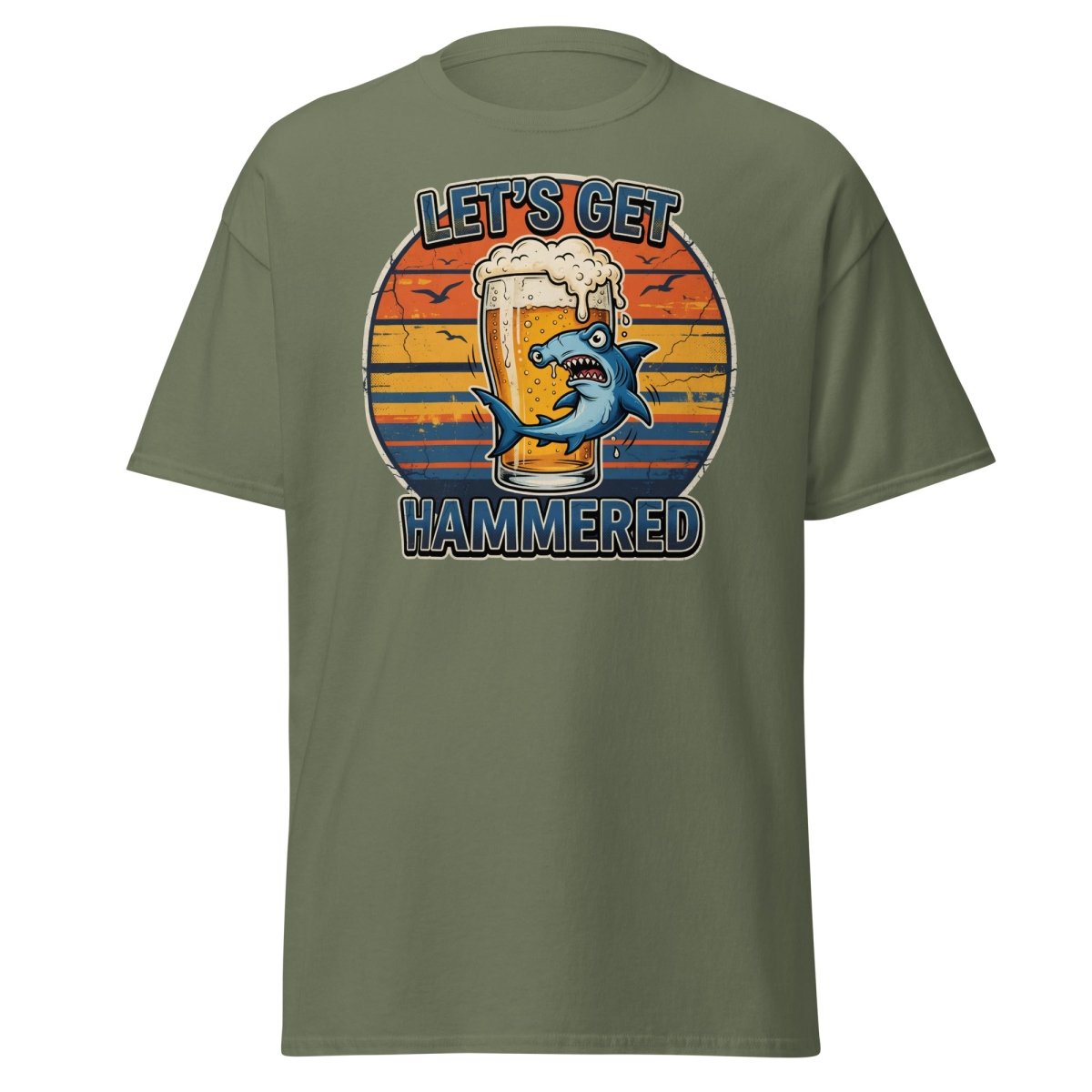 Let's Get Hammered Hammerhead Shark Beer T-Shirt - Military Green - TeeRipple