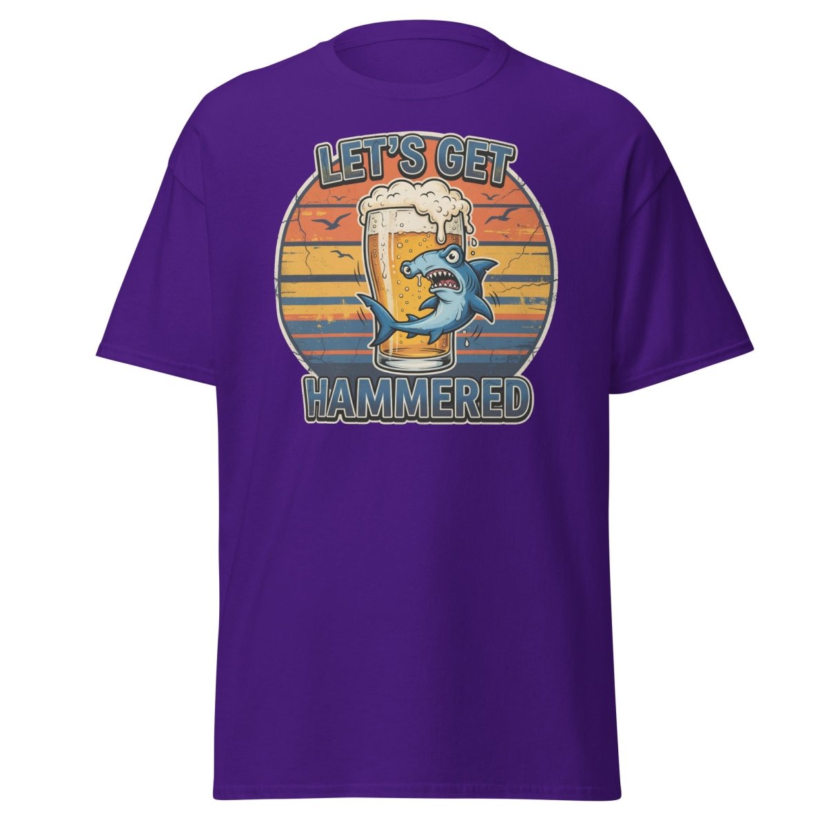 Let's Get Hammered Hammerhead Shark Beer T-Shirt - Purple - TeeRipple