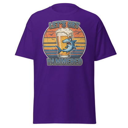 Let's Get Hammered Hammerhead Shark Beer T-Shirt - Purple - TeeRipple