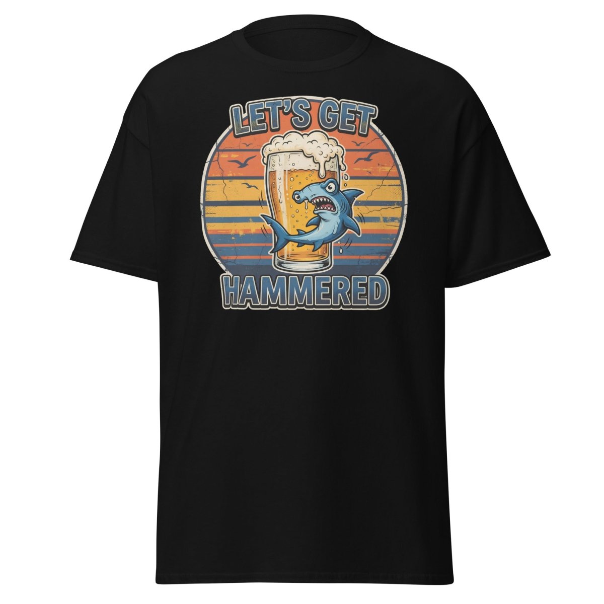Let's Get Hammered Hammerhead Shark Beer T-Shirt - Black - TeeRipple