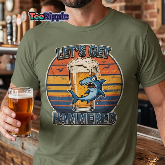 Let's Get Hammered Hammerhead Shark Beer T-Shirt - Maroon - TeeRipple