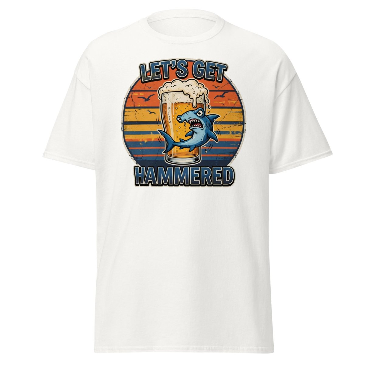 Let's Get Hammered Hammerhead Shark Beer T-Shirt - White - TeeRipple
