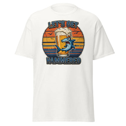 Let's Get Hammered Hammerhead Shark Beer T-Shirt - White - TeeRipple