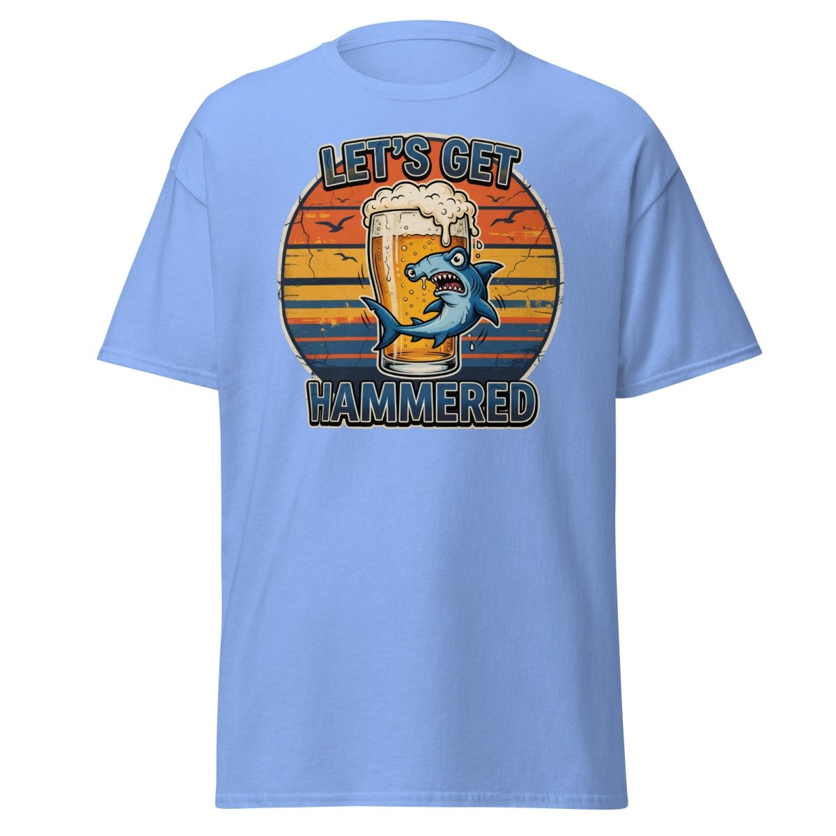 Let's Get Hammered Hammerhead Shark Beer T-Shirt - Carolina Blue - TeeRipple