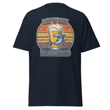 Let's Get Hammered Hammerhead Shark Beer T-Shirt - Navy - TeeRipple