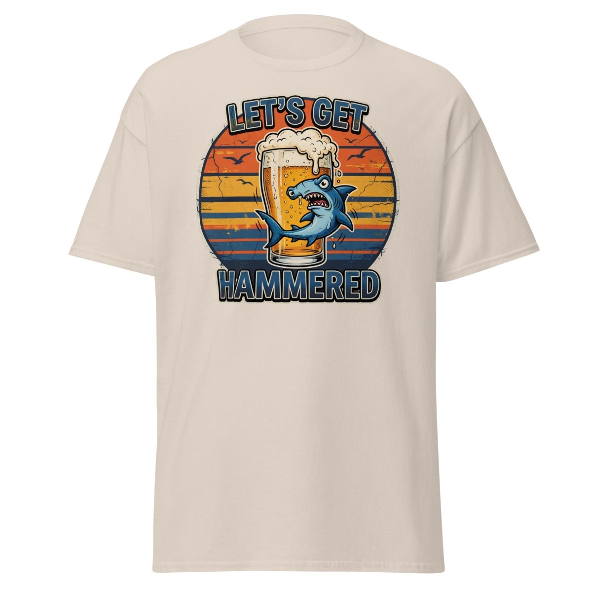 Let's Get Hammered Hammerhead Shark Beer T-Shirt - Natural - TeeRipple