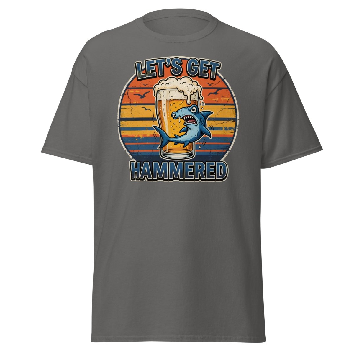 Let's Get Hammered Hammerhead Shark Beer T-Shirt - Charcoal - TeeRipple