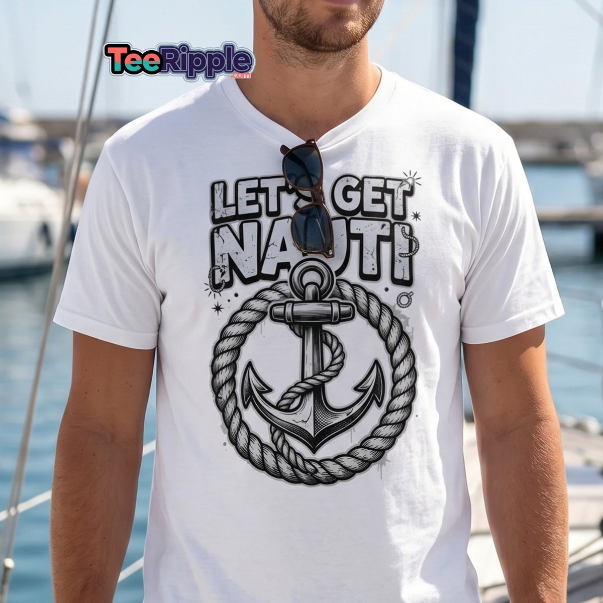 Let's Get Nauti Funny Nautical Anchor T-Shirt - Maroon - TeeRipple
