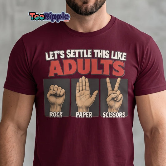 Let's Settle This Like Adults Rock Paper Scissors Tee - Maroon - TeeRipple