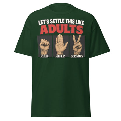Let's Settle This Like Adults Rock Paper Scissors Tee - Forest Green - TeeRipple