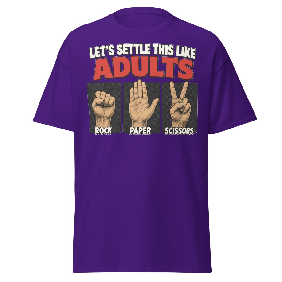Let's Settle This Like Adults Rock Paper Scissors Tee - Purple - TeeRipple