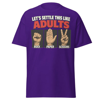 Let's Settle This Like Adults Rock Paper Scissors Tee - Purple - TeeRipple