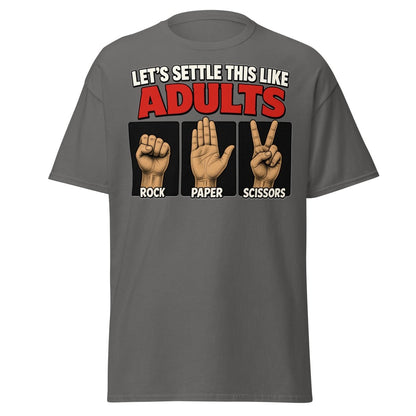 Let's Settle This Like Adults Rock Paper Scissors Tee - Charcoal - TeeRipple