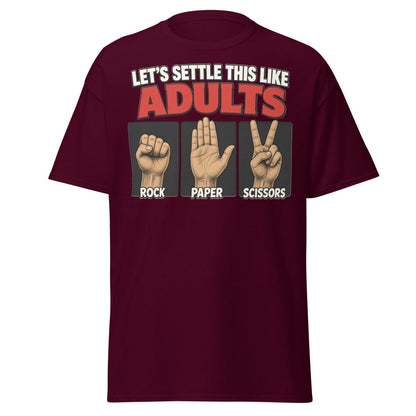 Let's Settle This Like Adults Rock Paper Scissors Tee - Maroon - TeeRipple