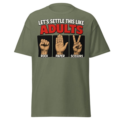 Let's Settle This Like Adults Rock Paper Scissors Tee - Military Green - TeeRipple