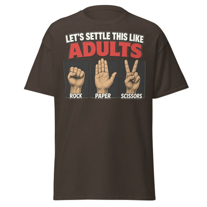 Let's Settle This Like Adults Rock Paper Scissors Tee - Dark Chocolate - TeeRipple