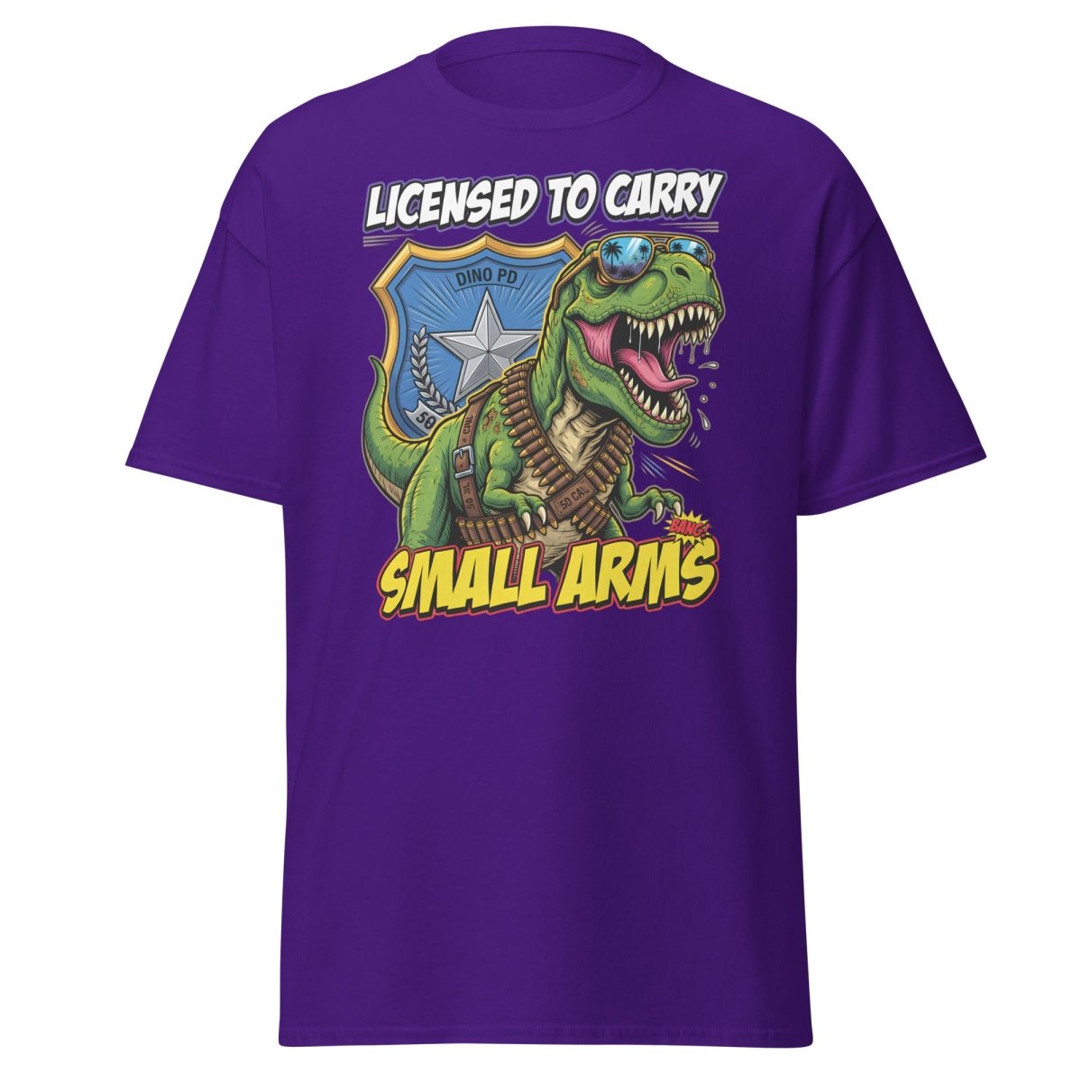 Licensed to Carry Small Arms T - Rex Funny T-Shirt - Purple - TeeRipple