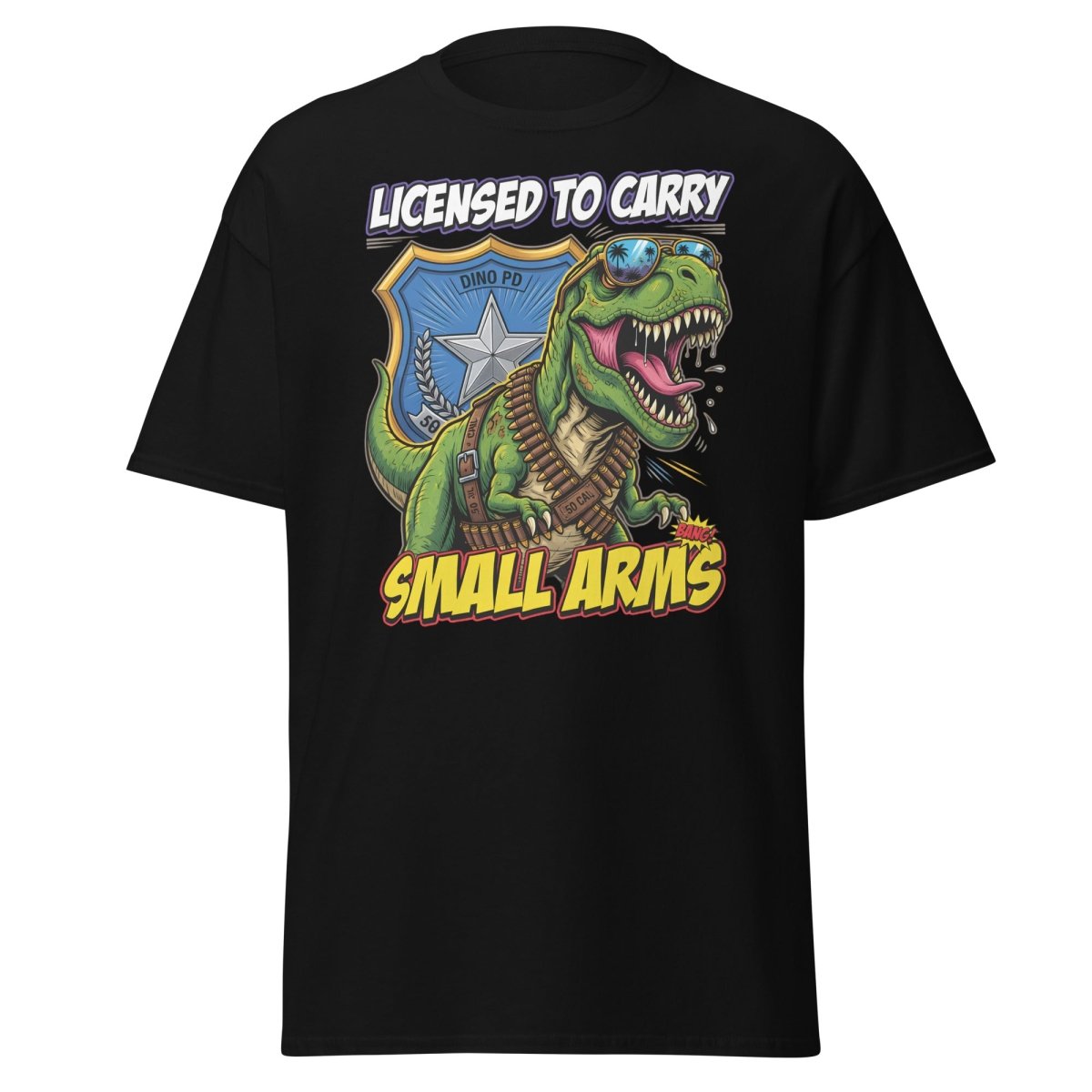 Licensed to Carry Small Arms T - Rex Funny T-Shirt - Black - TeeRipple