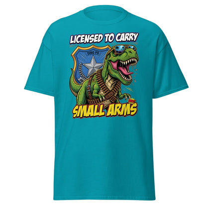 Licensed to Carry Small Arms T - Rex Funny T-Shirt - Tropical Blue - TeeRipple