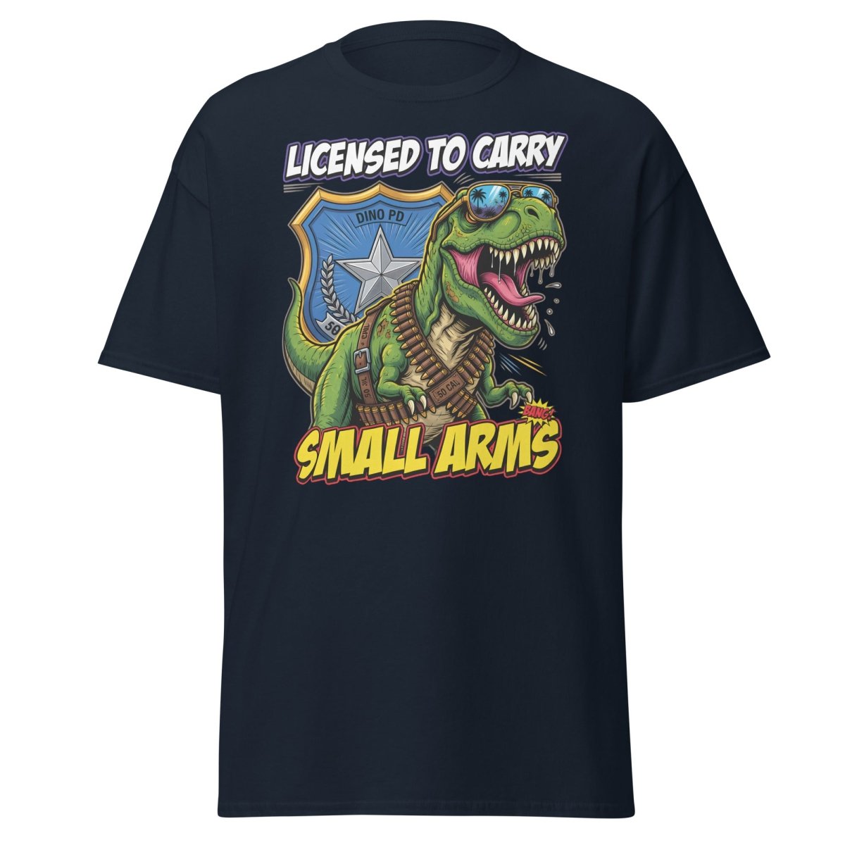 Licensed to Carry Small Arms T - Rex Funny T-Shirt - Navy - TeeRipple