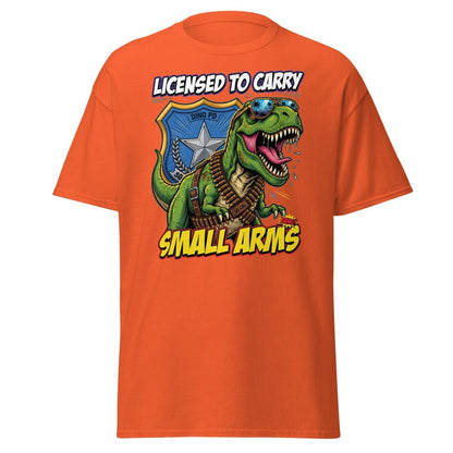 Licensed to Carry Small Arms T - Rex Funny T-Shirt - Orange - TeeRipple