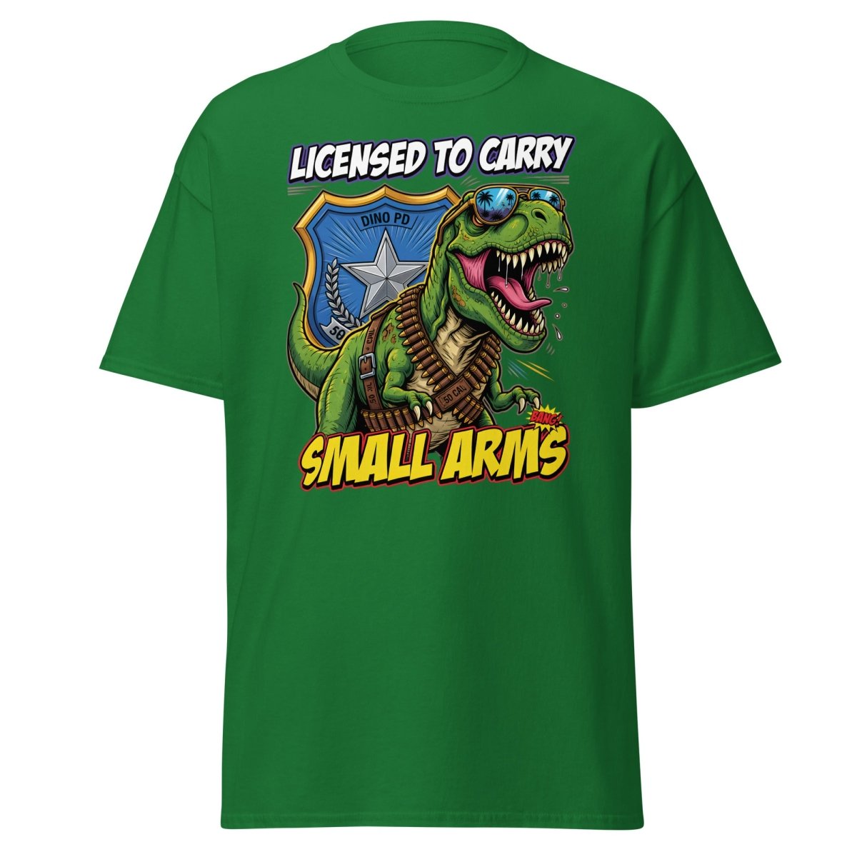 Licensed to Carry Small Arms T - Rex Funny T-Shirt - Turf Green - TeeRipple