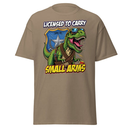 Licensed to Carry Small Arms T - Rex Funny T-Shirt - Brown Savana - TeeRipple