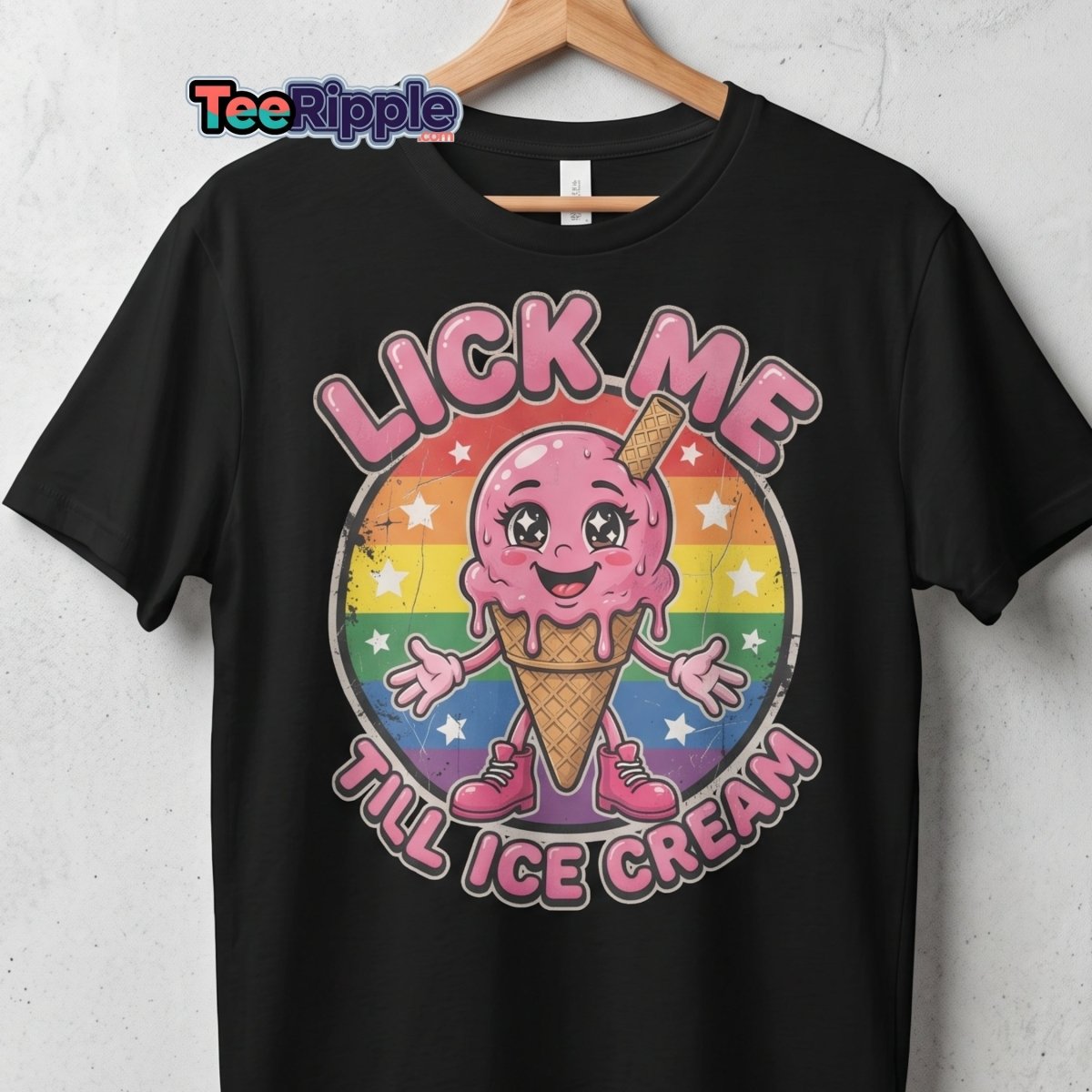 Lick Me Till Ice Cream Funny T-Shirt | Rainbow Adult Humor Tee - Maroon - TeeRipple