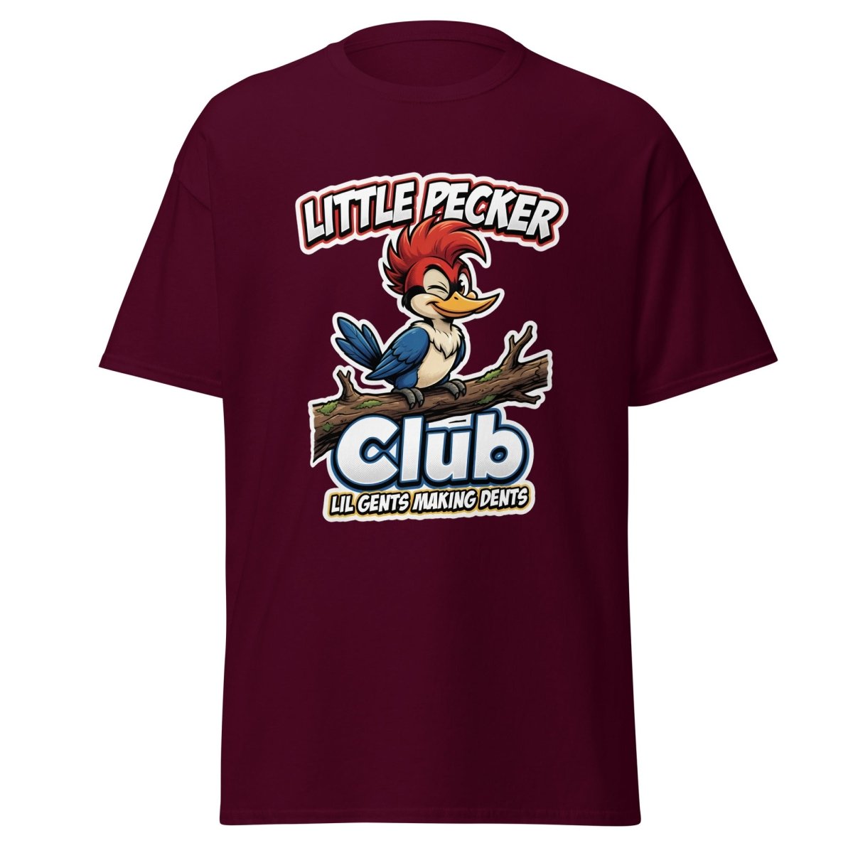 Little Pecker Club Funny Woodpecker T-Shirt - Maroon - TeeRipple