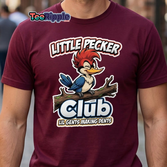 Little Pecker Club Funny Woodpecker T-Shirt - Maroon - TeeRipple