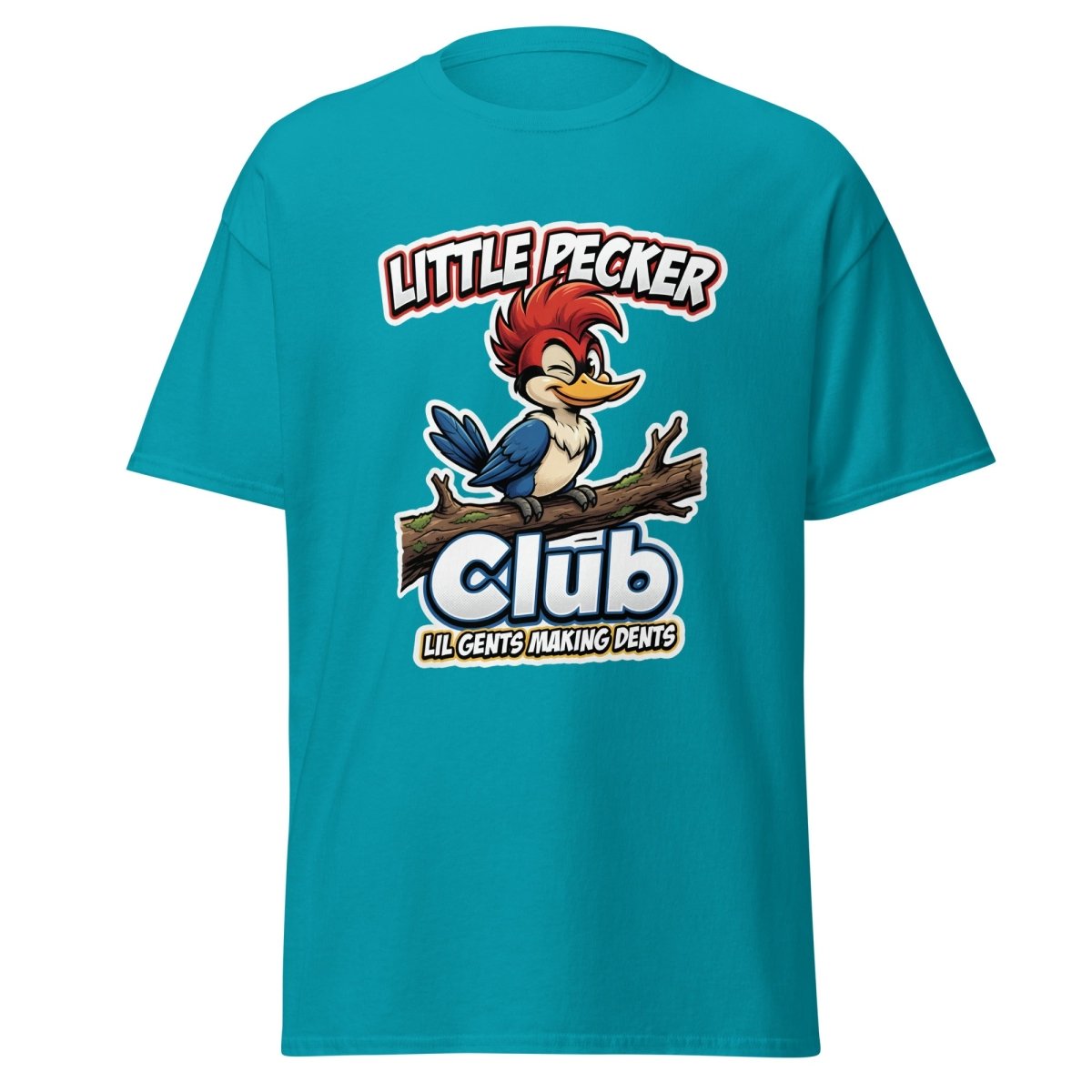 Little Pecker Club Funny Woodpecker T-Shirt - Tropical Blue - TeeRipple