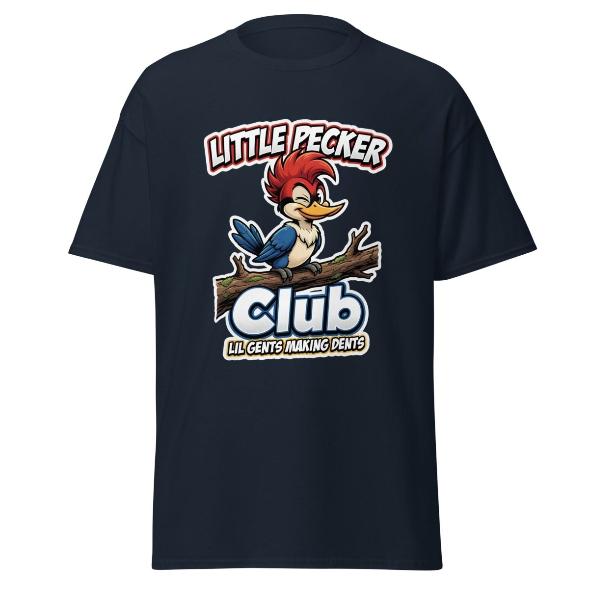 Little Pecker Club Funny Woodpecker T-Shirt - Navy - TeeRipple