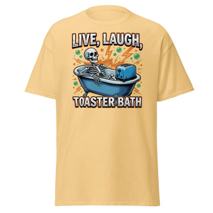 Live Laugh Toaster Bath Skeleton T-Shirt Dark Humor Tee - Yellow Haze - TeeRipple