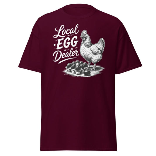 Local Egg Dealer Funny Chicken T-Shirt - Maroon - TeeRipple