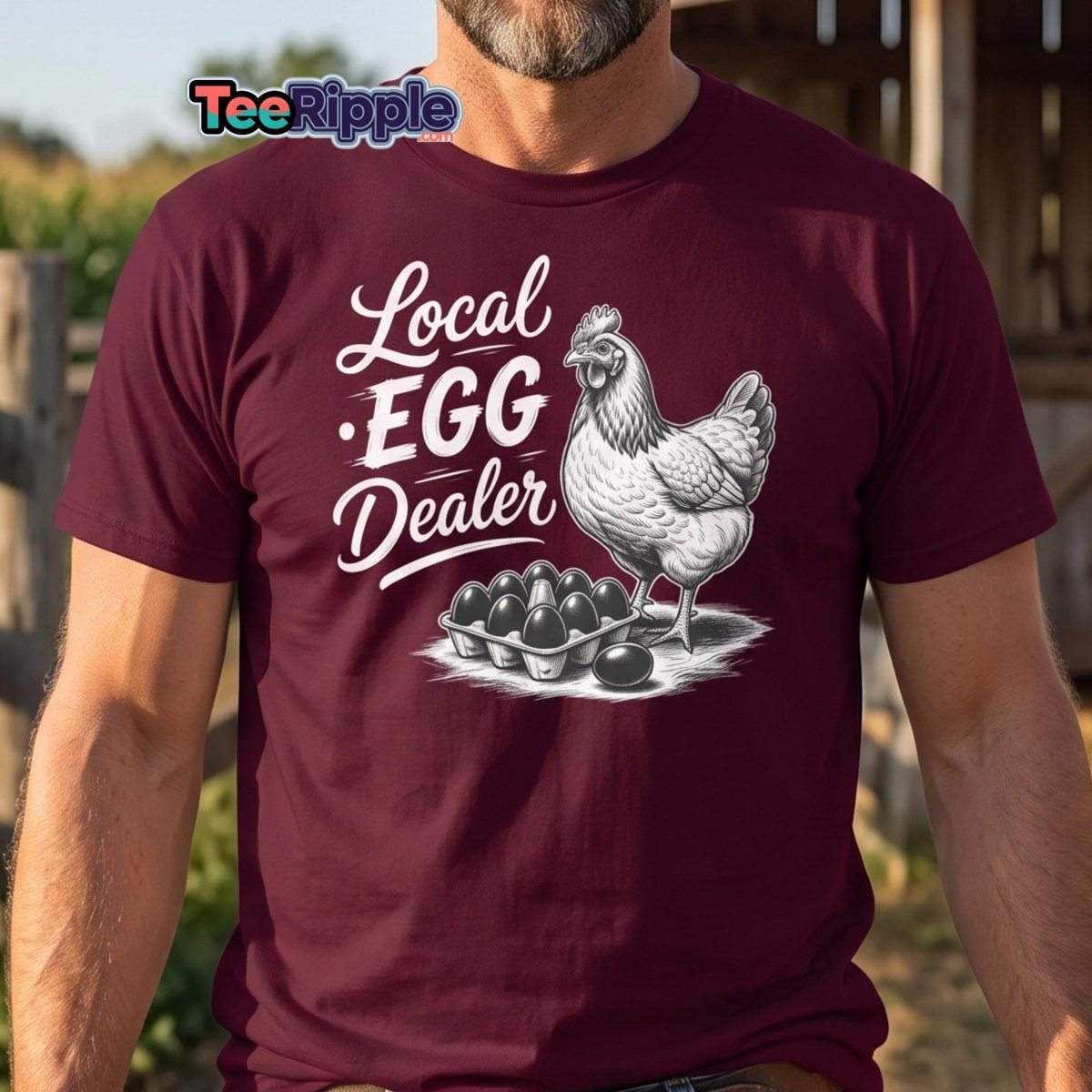 Local Egg Dealer Funny Chicken T-Shirt - Maroon - TeeRipple