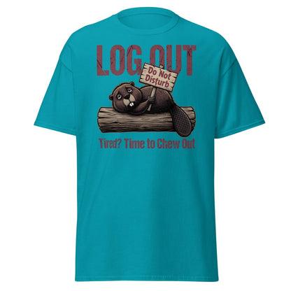Log Out Tired Beaver Do Not Disturb Funny T-Shirt - Tropical Blue - TeeRipple