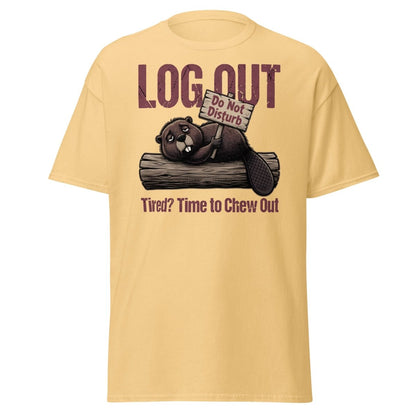 Log Out Tired Beaver Do Not Disturb Funny T-Shirt - Yellow Haze - TeeRipple