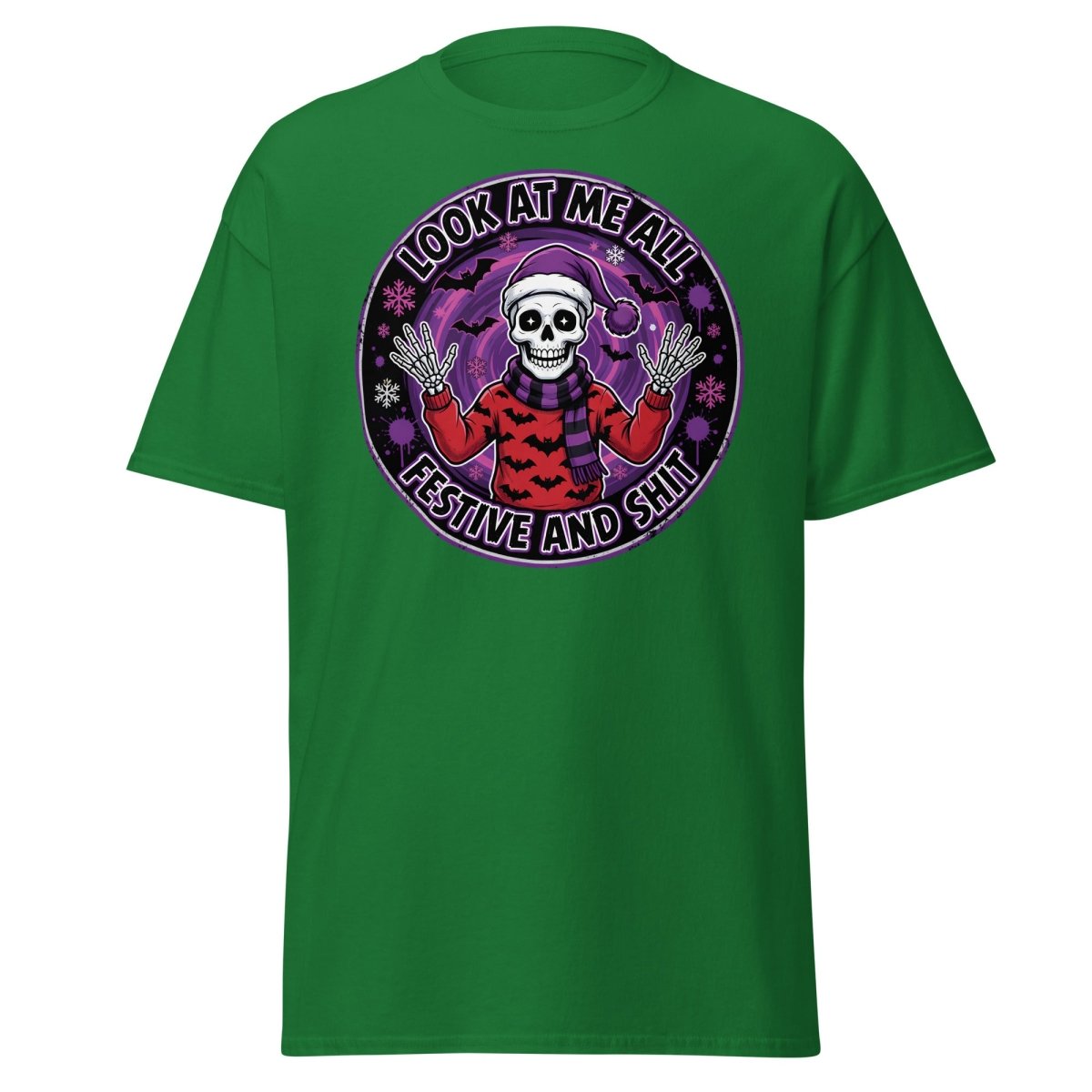 Look At Me All Festive And Shit Skeleton T-Shirt - Turf Green - TeeRipple