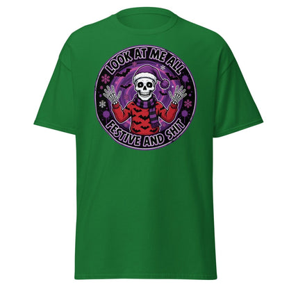 Look At Me All Festive And Shit Skeleton T-Shirt - Turf Green - TeeRipple