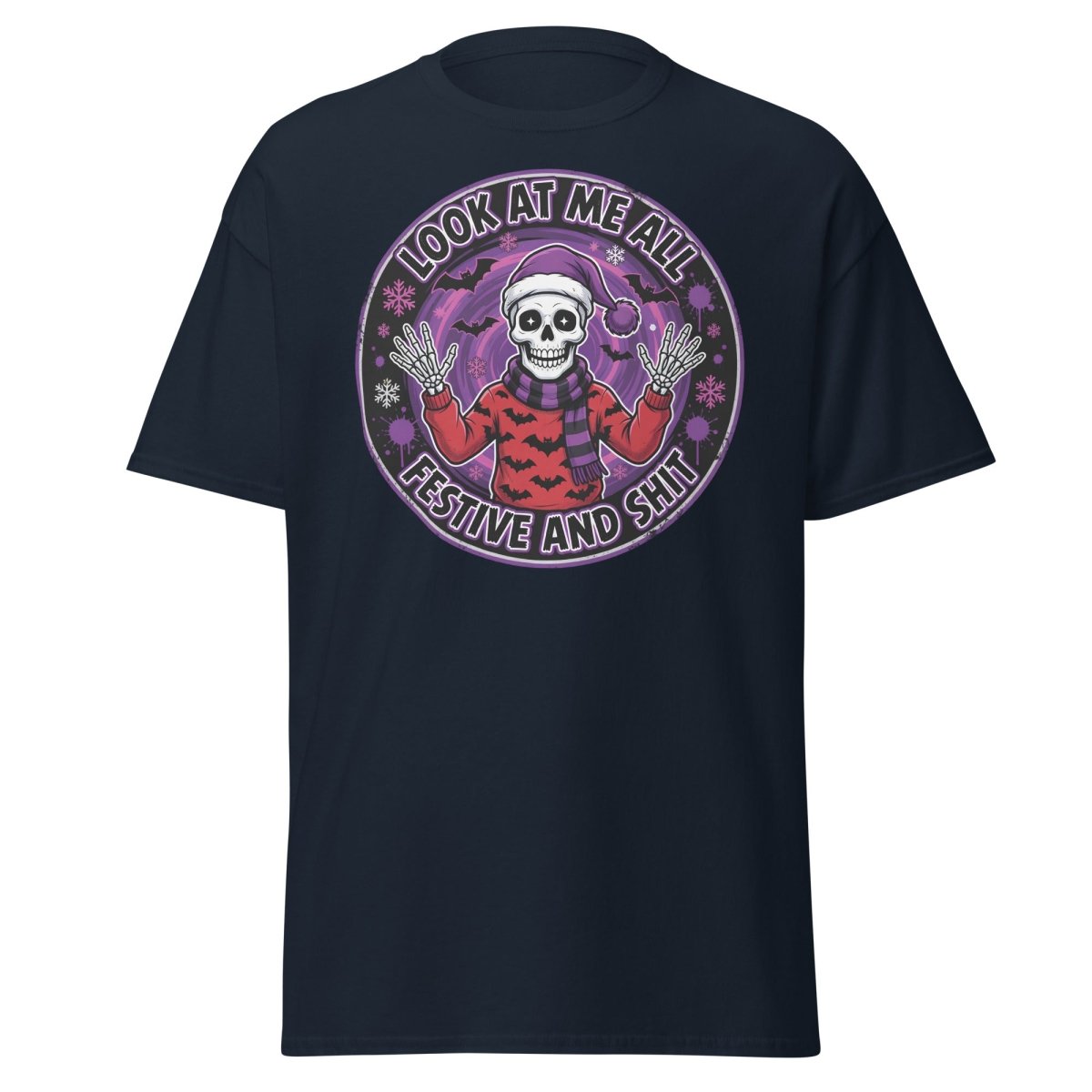 Look At Me All Festive And Shit Skeleton T-Shirt - Navy - TeeRipple