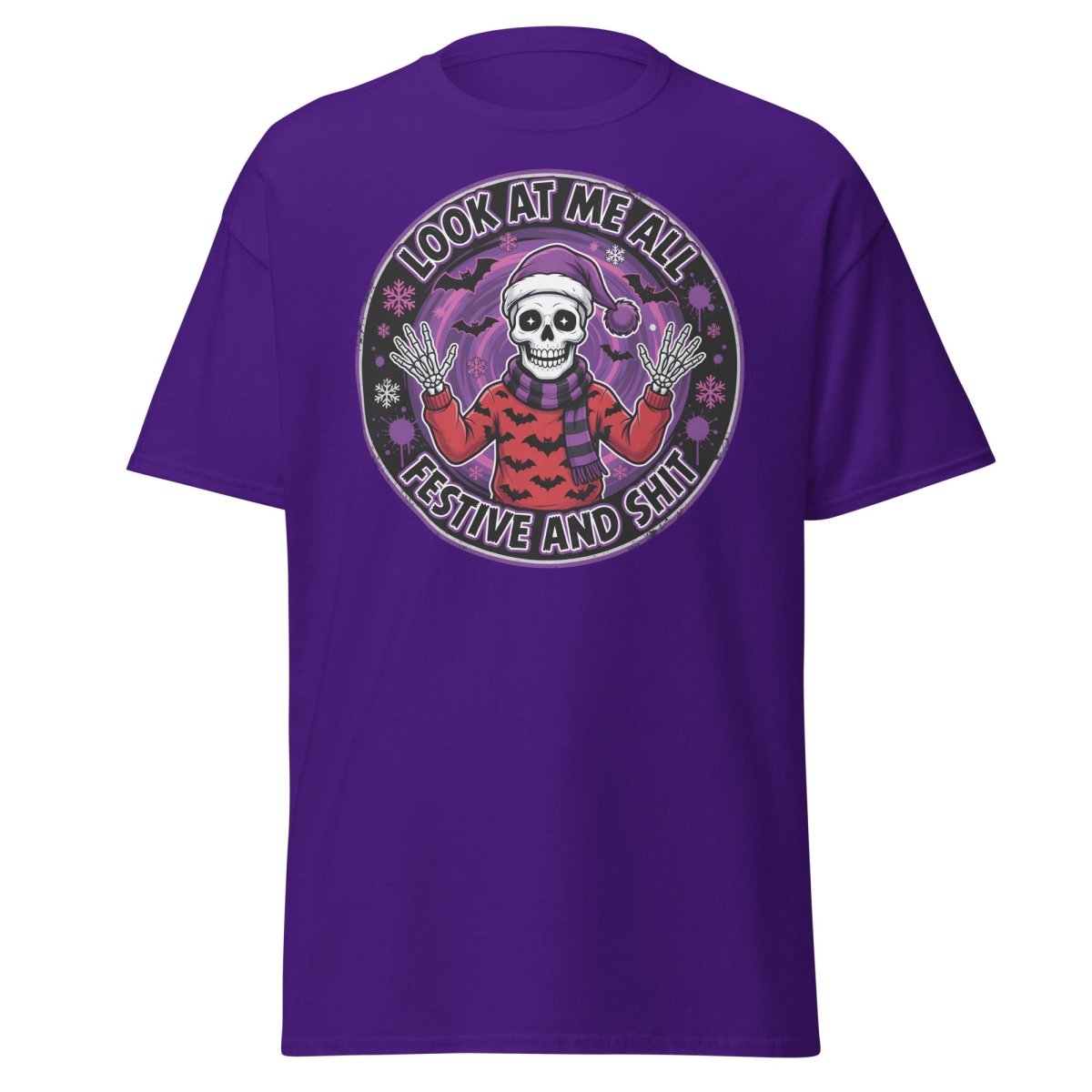 Look At Me All Festive And Shit Skeleton T-Shirt - Purple - TeeRipple