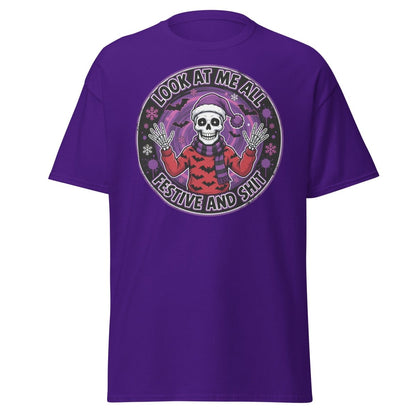 Look At Me All Festive And Shit Skeleton T-Shirt - Purple - TeeRipple