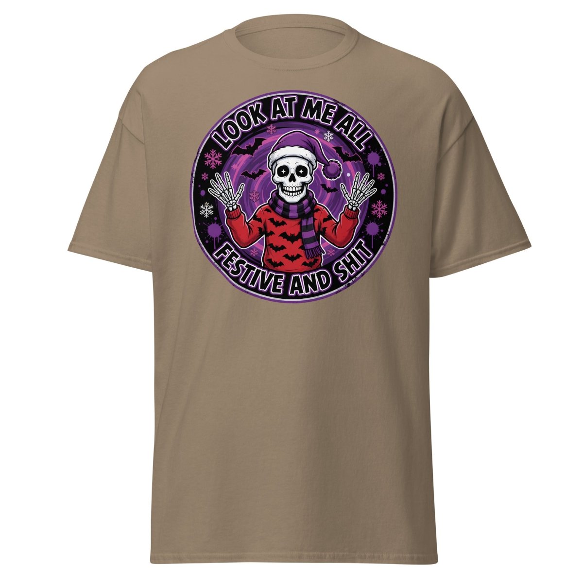 Look At Me All Festive And Shit Skeleton T-Shirt - Brown Savana - TeeRipple
