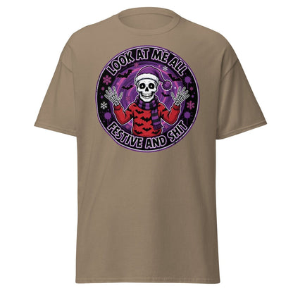 Look At Me All Festive And Shit Skeleton T-Shirt - Brown Savana - TeeRipple