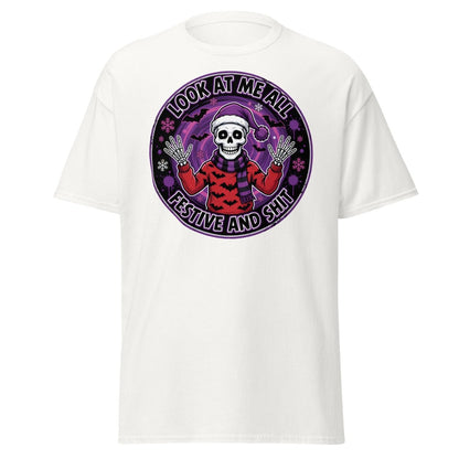 Look At Me All Festive And Shit Skeleton T-Shirt - White - TeeRipple