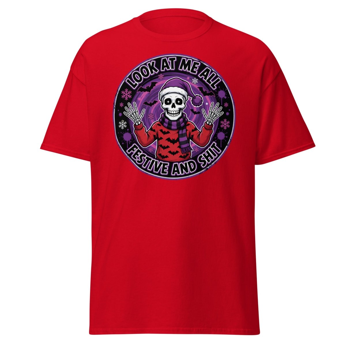 Look At Me All Festive And Shit Skeleton T-Shirt - Red - TeeRipple