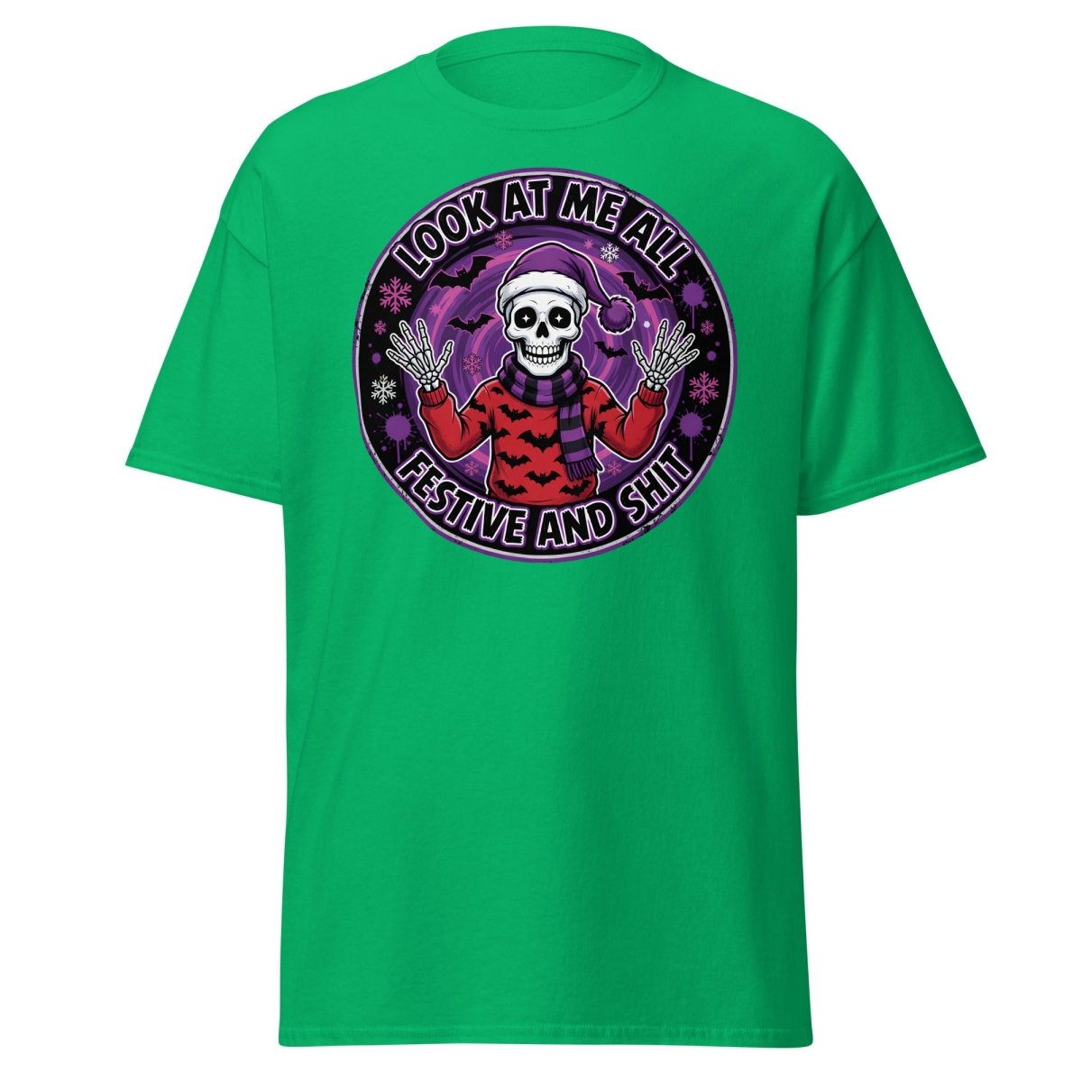Look At Me All Festive And Shit Skeleton T-Shirt - Irish Green - TeeRipple