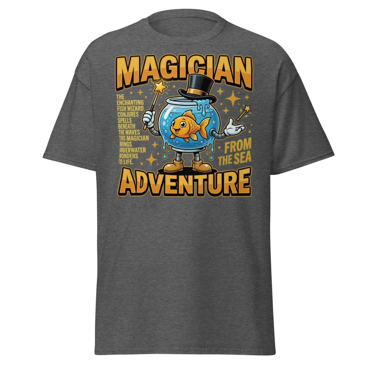 Magician Fish Adventure Tee – Funny Underwater Wizard Shirt - Dark Heather - TeeRipple