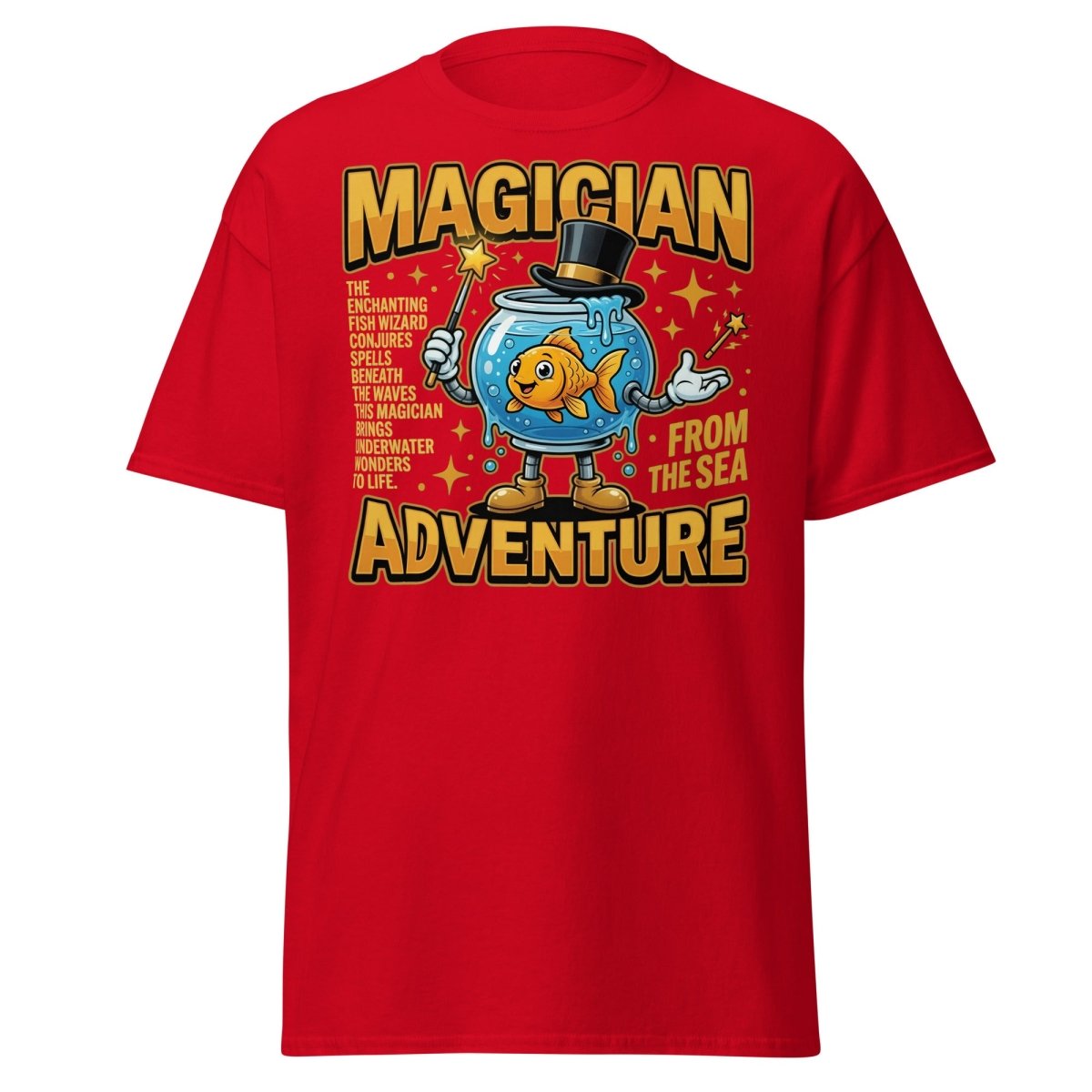 Magician Fish Adventure Tee – Funny Underwater Wizard Shirt - Red - TeeRipple