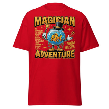 Magician Fish Adventure Tee – Funny Underwater Wizard Shirt - Red - TeeRipple